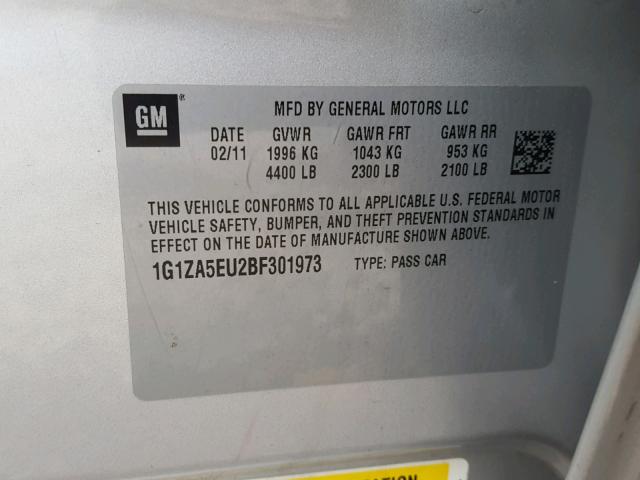 1G1ZA5EU2BF301973 - 2011 CHEVROLET MALIBU LS ვერცხლისფერი ფოტო 10