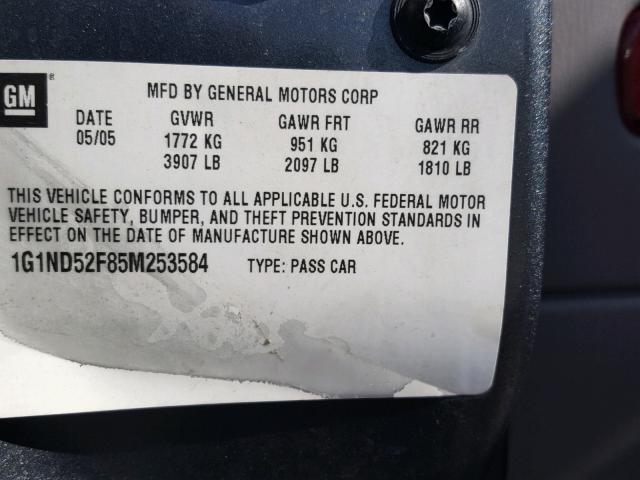 1G1ND52F85M253584 - 2005 CHEVROLET CLASSIC GRAY photo 10