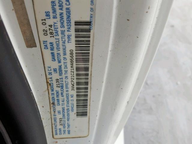 3VWCP21C21M465680 - 2001 VOLKSWAGEN NEW BEETLE თეთრი ფოტო 10