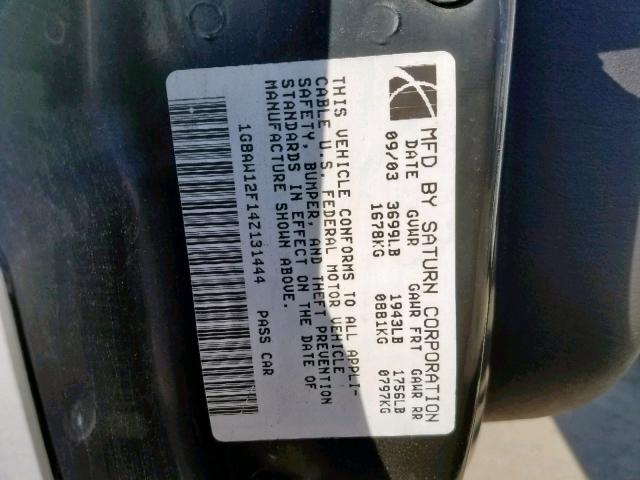 1G8AW12F14Z131444 - 2004 SATURN ION LEVEL SILVER photo 10