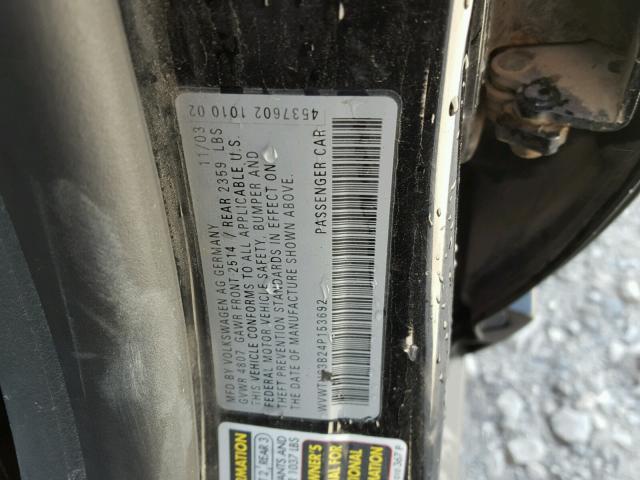 WVWTH63B24P153692 - 2004 VOLKSWAGEN PASSAT GLX 黑色 照片 10