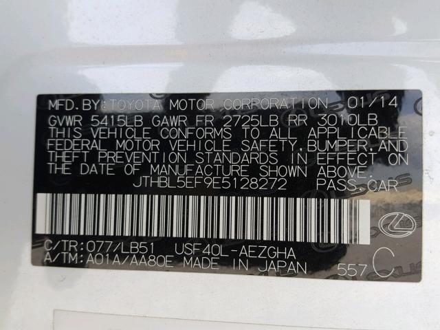 JTHBL5EF9E5128272 - 2014 LEXUS LS 460 WHITE photo 10