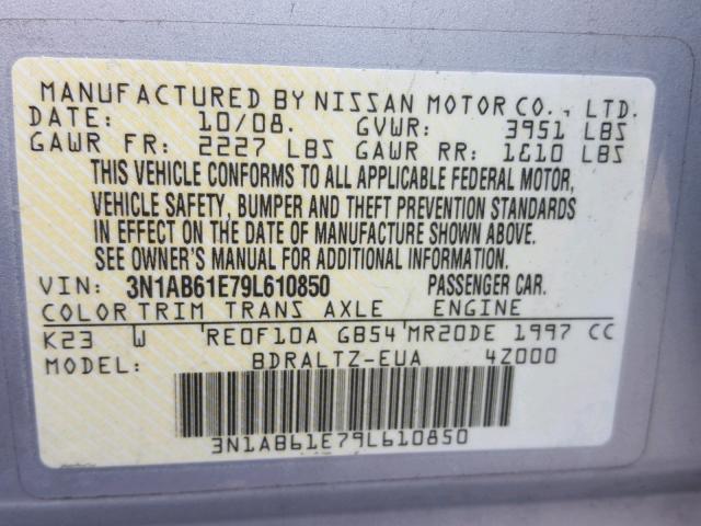 3N1AB61E79L610850 - 2009 NISSAN SENTRA 2.0 SILVER photo 10