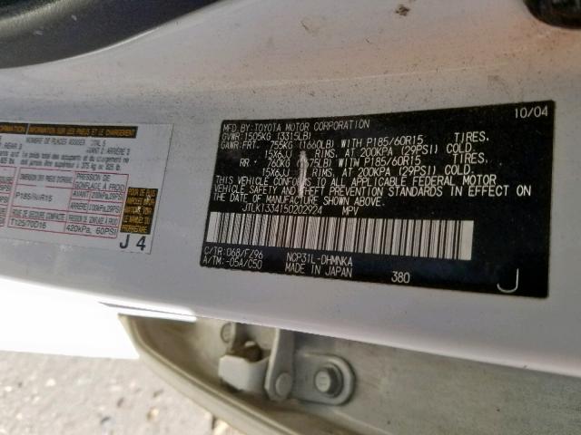 JTLKT334150202924 - 2005 TOYOTA SCION XB თეთრი ფოტო 10