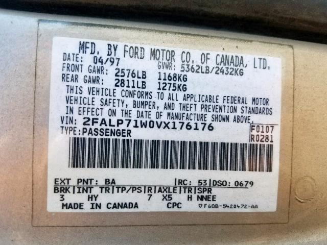 2FALP71W0VX176176 - 1997 FORD CROWN VICT TAN photo 10