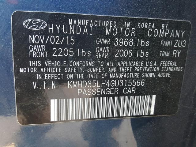 KMHD35LH4GU315566 - 2016 HYUNDAI ELANTRA GT BLUE photo 10