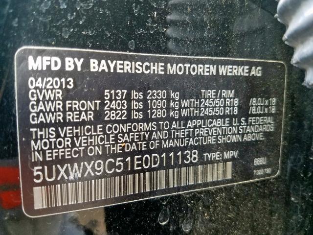 5UXWX9C51E0D11138 - 2014 BMW X3 XDRIVE2 BLACK photo 10