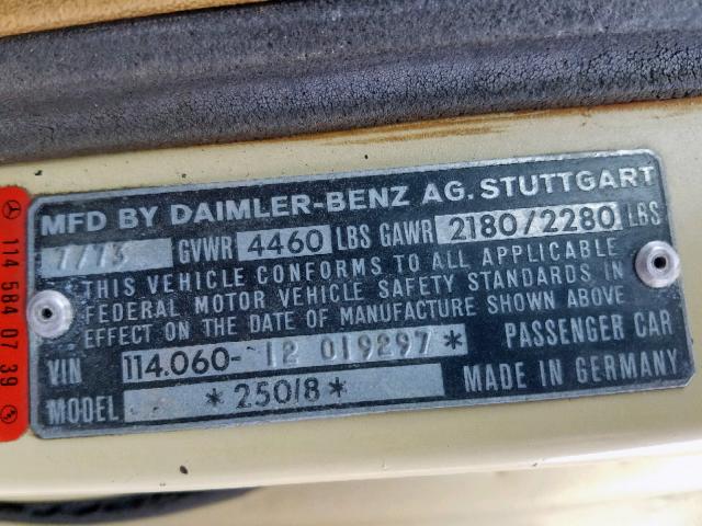 11406012019297 - 1973 MERCEDES-BENZ 280 CREAM photo 10