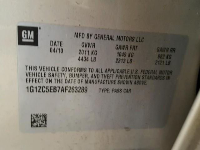 1G1ZC5EB7AF263289 - 2010 CHEVROLET MALIBU 1LT GOLD photo 10