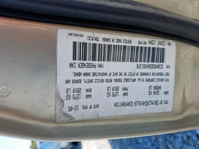 2C3KA53G56H351376 - 2006 CHRYSLER 300 TOURIN GOLD photo 10