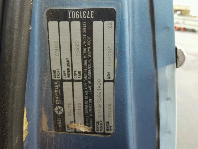 D14BF7S021420 - 1977 DODGE RAM 100 BLUE photo 10