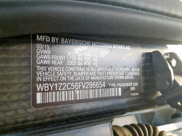 WBY1Z2C56FV286654 - 2015 BMW I3 BEV WHITE photo 10