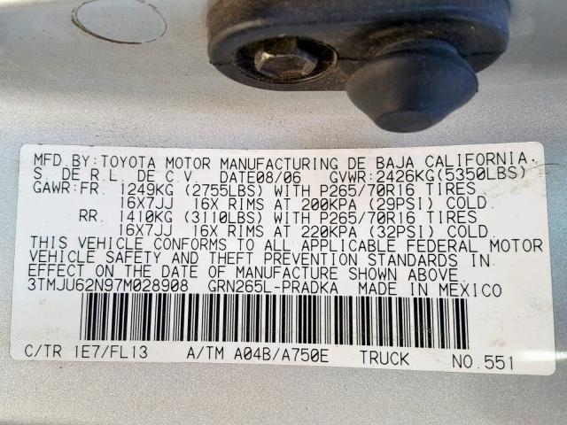 3TMJU62N97M028908 - 2007 TOYOTA TACOMA DOU SILVER photo 10