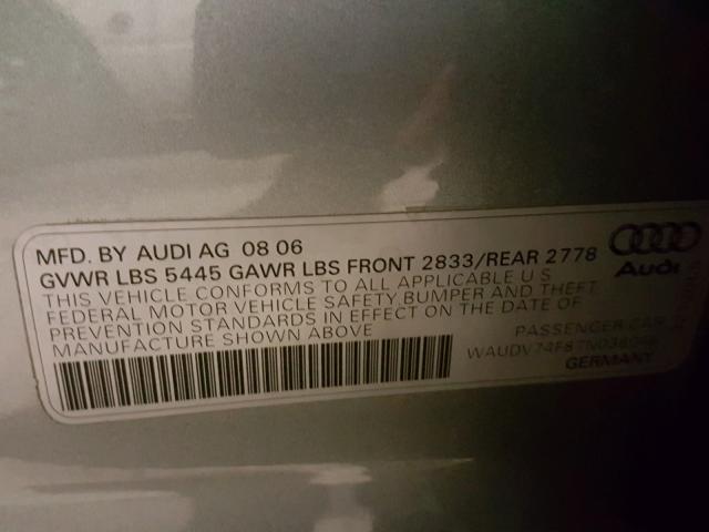 WAUDV74F87N038046 - 2007 AUDI A6 4.2 QUA GRAY photo 10