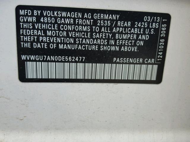 WVWGU7AN0DE562477 - 2013 VOLKSWAGEN CC VR6 4MO SILVER photo 10