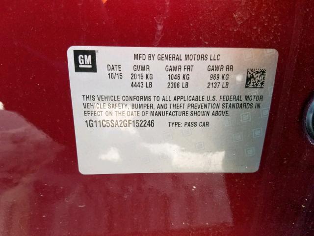1G11C5SA2GF152246 - 2016 CHEVROLET MALIBU LIM 栗色 照片 10