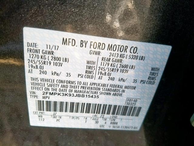 2FMPK3K93JBB15435 - 2018 FORD EDGE TITAN CHARCOAL photo 10