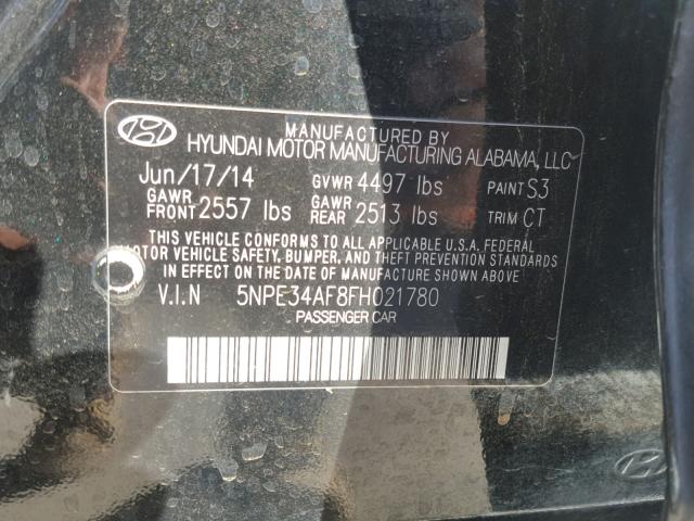 5NPE34AF8FH021780 - 2015 HYUNDAI SONATA SPO BLACK photo 10