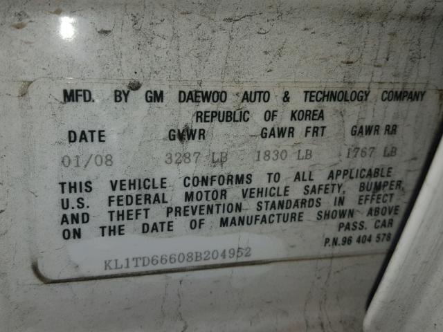 KL1TD66608B204952 - 2008 CHEVROLET AVEO BASE Ağ foto 10