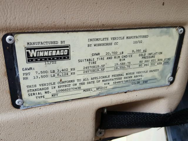 5B4MP67G833361987 - 2003 WINNEBAGO ADVENTURER TWO TONE photo 10