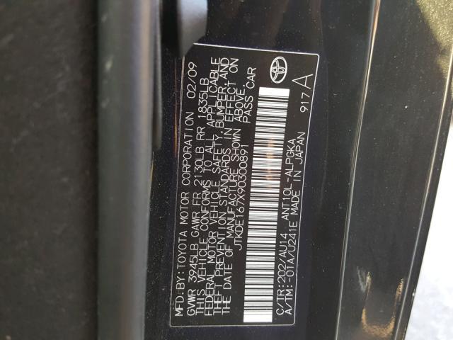JTKDE167X90300891 - 2009 TOYOTA SCION TC შავი ფოტო 10