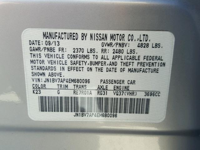 JN1BV7AP4EM680096 - 2014 INFINITI Q50 BASE SILVER photo 10