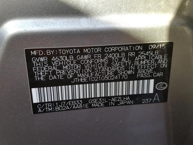 JTHBE1D21G5024170 - 2016 LEXUS IS 350 GRAY photo 10