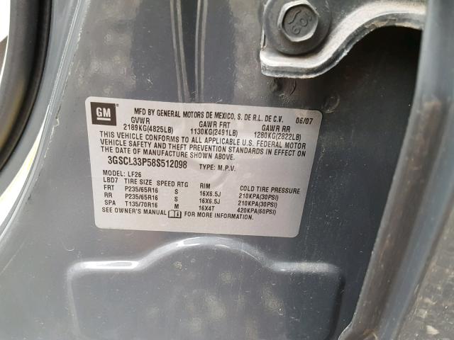 3GSCL33P58S512098 - 2008 SATURN VUE XE GRAY photo 10
