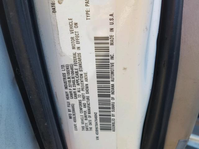 4S3BH675647646842 - 2004 SUBARU LEGACY OUT WHITE photo 10