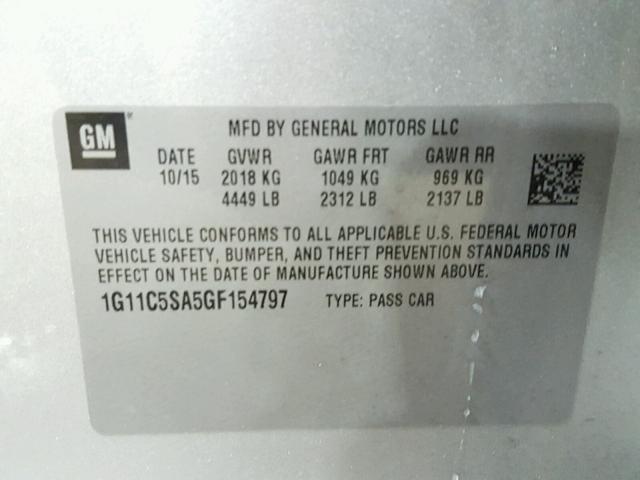 1G11C5SA5GF154797 - 2016 CHEVROLET MALIBU LIM Silber Foto 10