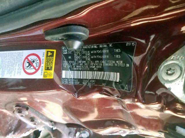 5TDBKRFH0FS123534 - 2015 TOYOTA HIGHLANDER MAROON photo 10