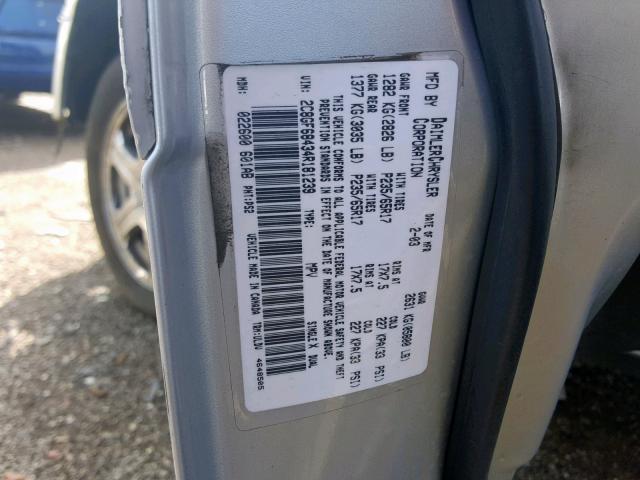 2C8GF68434R181239 - 2004 CHRYSLER PACIFICA SILVER photo 10