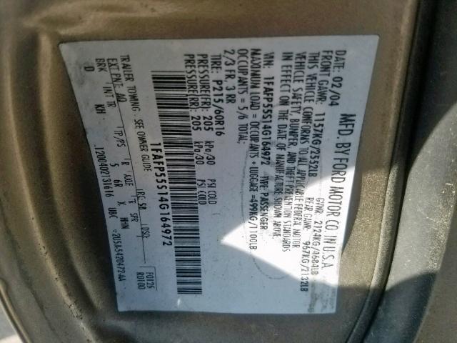 1FAFP55S14G164972 - 2004 FORD TAURUS SES BROWN photo 10