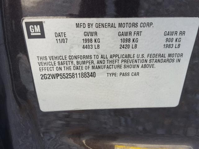 2G2WP552581188340 - 2008 PONTIAC GRAND PRIX BLACK photo 10