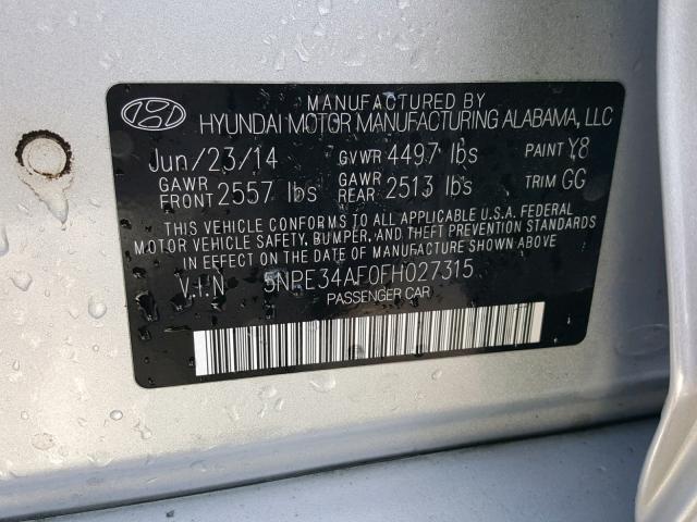 5NPE34AF0FH027315 - 2015 HYUNDAI SONATA SPO SILVER photo 10