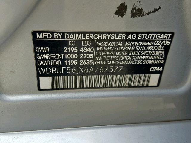 WDBUF56JX6A767577 - 2006 MERCEDES-BENZ E 350 SILVER photo 10