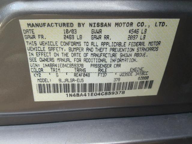 1N4BA41E04C859378 - 2004 NISSAN MAXIMA SE GOLD photo 10