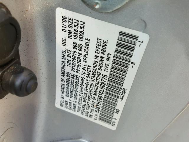 5J6YH28616L009775 - 2006 HONDA ELEMENT EX SILVER photo 10