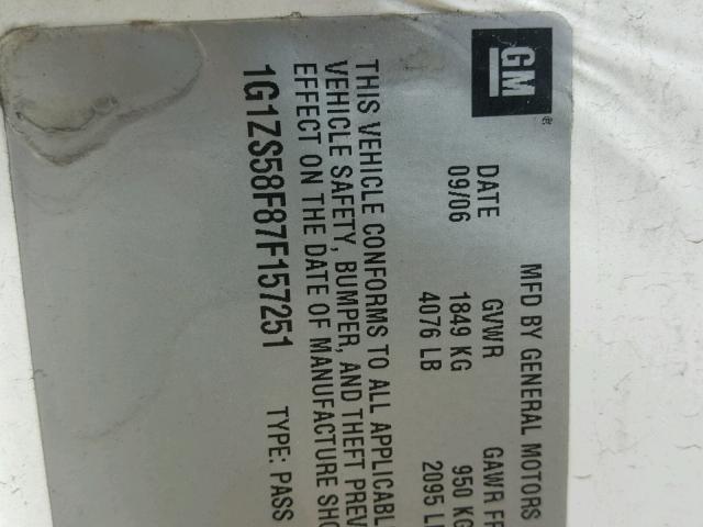 1G1ZS58F87F157251 - 2007 CHEVROLET MALIBU LS 白色 照片 10