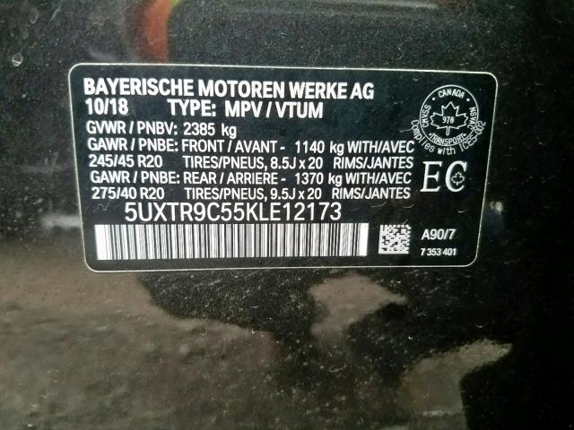 5UXTR9C55KLE12173 - 2019 BMW X3 XDRIVE3 BLACK photo 10