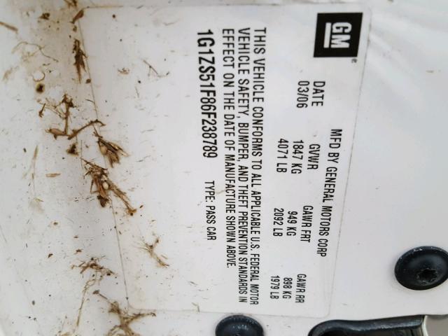 1G1ZS51F86F238789 - 2006 CHEVROLET MALIBU LS 白色 照片 10