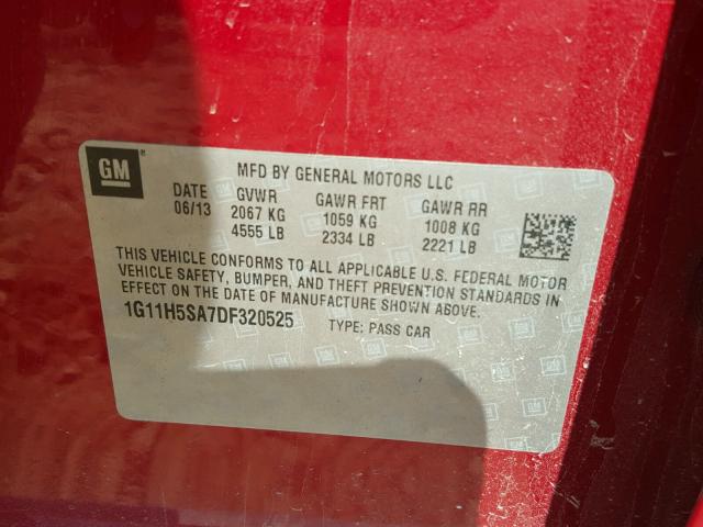 1G11H5SA7DF320525 - 2013 CHEVROLET MALIBU LTZ RED photo 10