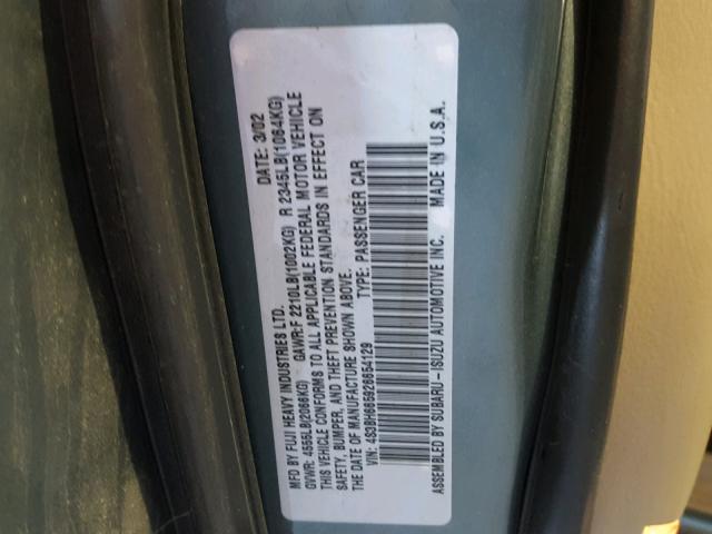 4S3BH665926654129 - 2002 SUBARU LEGACY OUT GREEN photo 10