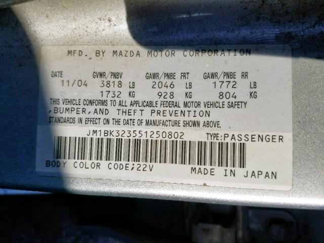 JM1BK323551250802 - 2005 MAZDA 3 S SILVER photo 10