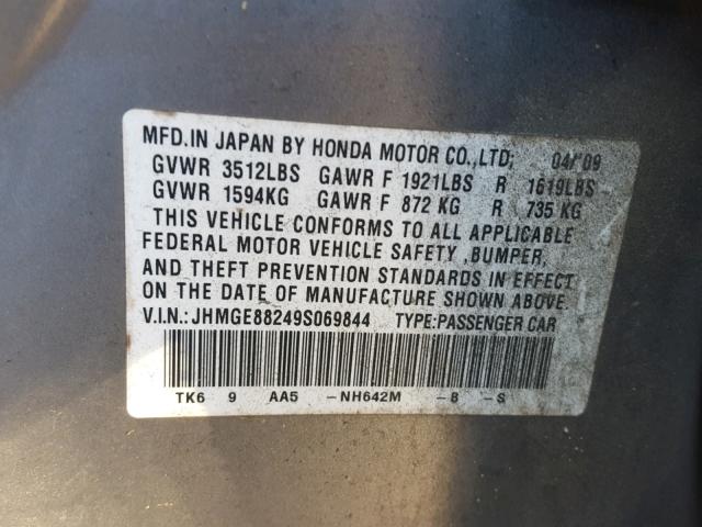 JHMGE88249S069844 - 2009 HONDA FIT SILVER photo 10