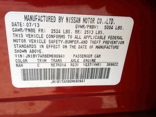 JN1BV7AR8EM690941 - 2014 INFINITI Q50 BASE RED photo 10