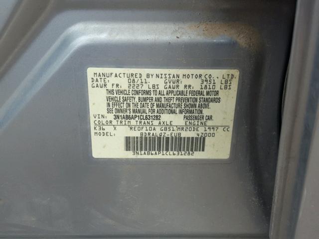 3N1AB6AP1CL631282 - 2012 NISSAN SENTRA 2.0 GRAY photo 10