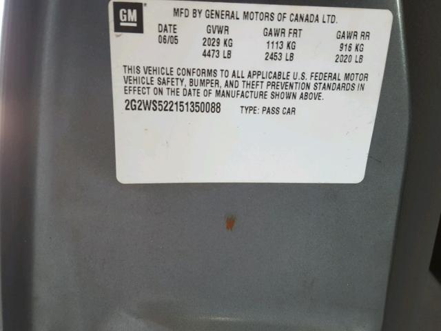 2G2WS522151350088 - 2005 PONTIAC GRAND PRIX Մոխրագույն լուսանկար 10