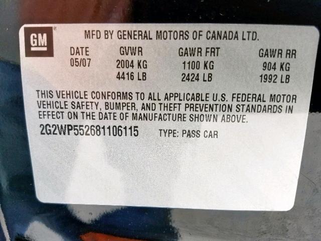 2G2WP552681106115 - 2008 PONTIAC GRAND PRIX BLACK photo 10