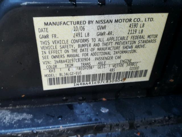 1N4BA41E97C830904 - 2007 NISSAN MAXIMA SE BLACK photo 10